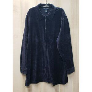 Charter Club Woman Ribbed Shirt, 1X Full Zip Front Navy Blue Long Sleeve Shacket